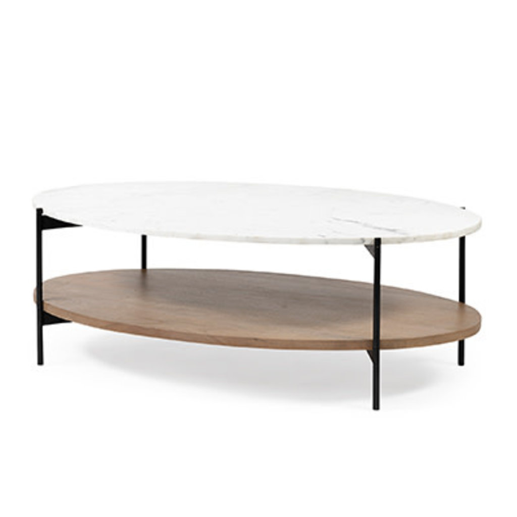 NEW WEST OVAL COFFEE TABLE MARBLE AND WOOD