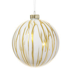 STRIEE GOLD AND WHITE GLASS ORNAMENT 4.75"