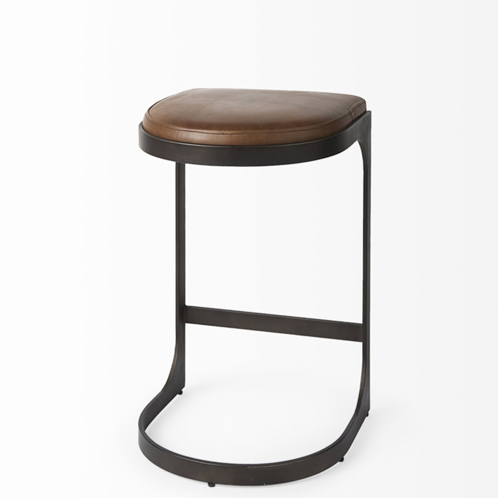 COLA COUNTER STOOL LEATHER AND METAL COGNAC