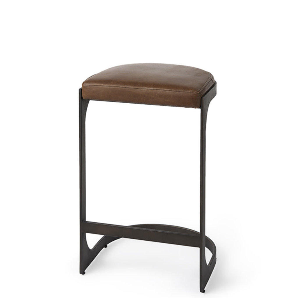 COLA COUNTER STOOL LEATHER AND METAL COGNAC