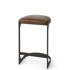 COLA COUNTER STOOL LEATHER AND METAL COGNAC