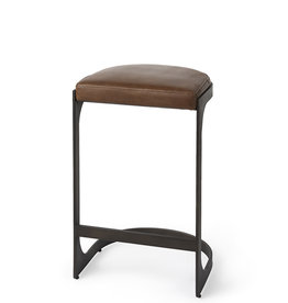 COLA COUNTER STOOL LEATHER AND METAL COGNAC