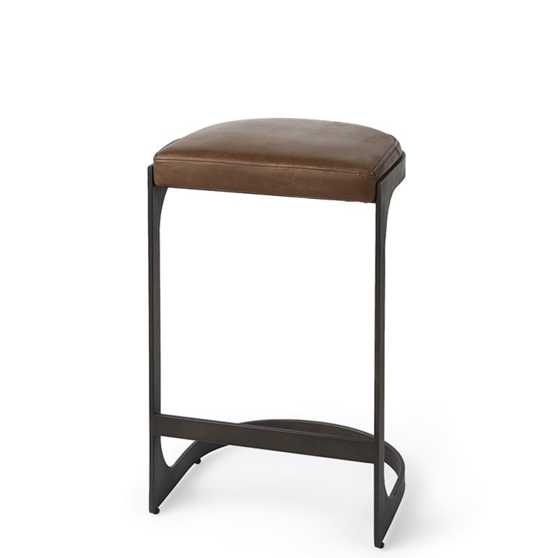 COLA COUNTERSTOOL LEATHER AND METAL COGNAC