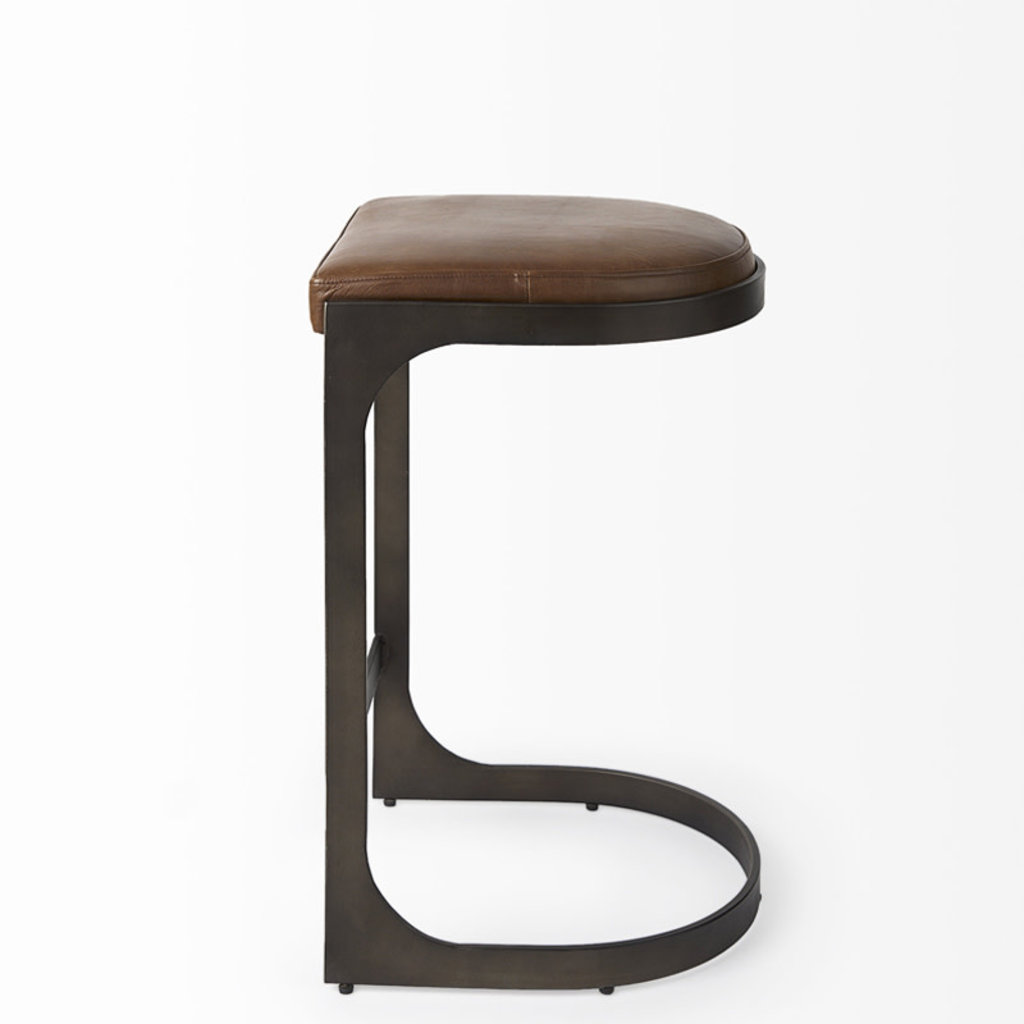 COLA COUNTER STOOL LEATHER AND METAL COGNAC