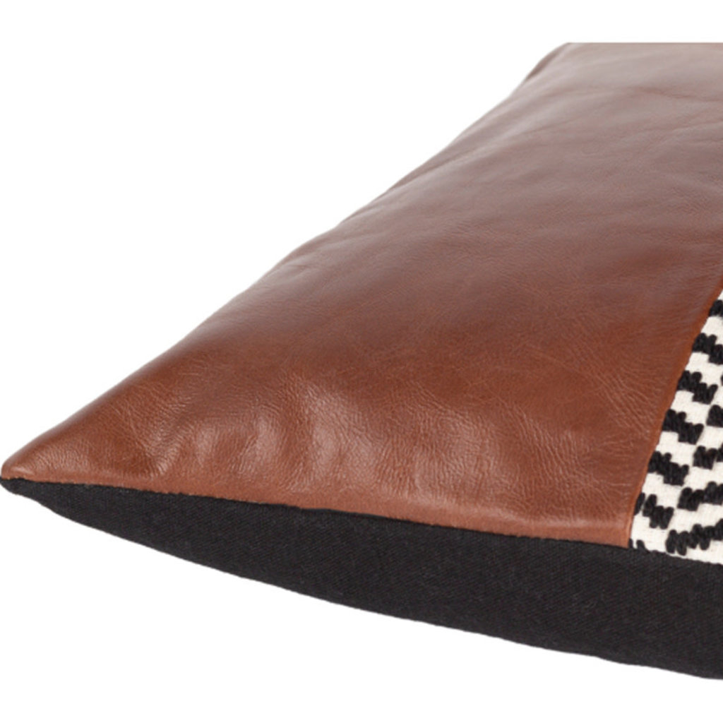TOBACCO DOWN FILLED BOLSTER 13X20 LEATHER AND CANVAS