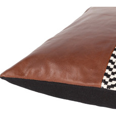TOBACCO DOWN FILLED BOLSTER PILLOW 13X20 LEATHER AND CANVAS