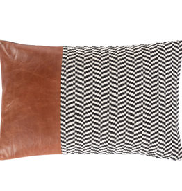 TOBACCO DOWN FILLED BOLSTER PILLOW 13X20 LEATHER AND CANVAS
