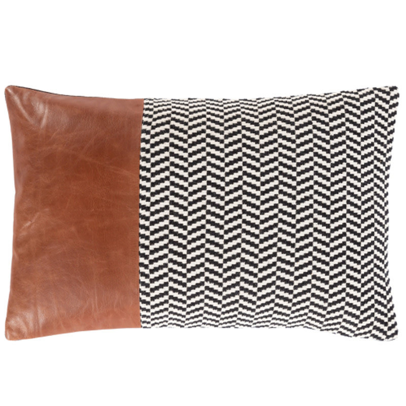 TOBACCO DOWN FILLED BOLSTER PILLOW 13X20 LEATHER AND CANVAS