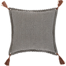 TOBACCO LEATHER TASSLED DOWN FILLED PILLOW 22"