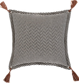 TOBACCO LEATHER TASSELLED DOWN FILLED PILLOW 22"