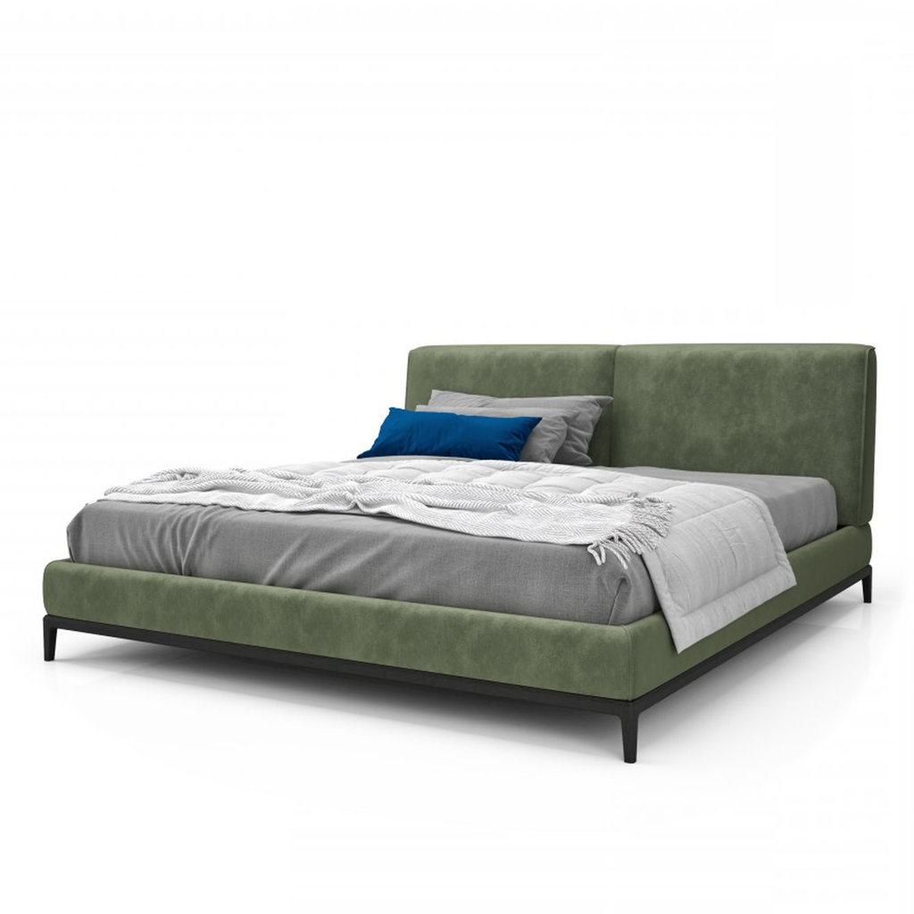 HEMRIK UPHOLSTERED HEADBOARD AND WOOD BED By HUPPE