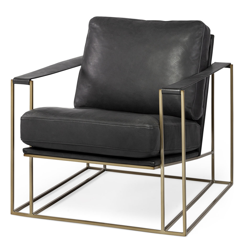 BRIXTON ARM CHAIR LEATHER BLACK AND BURNISHED GOLD