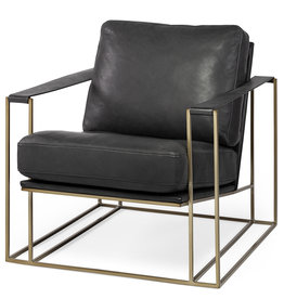 BRIXTON ARM CHAIR LEATHER BLACK AND BURNISHED GOLD