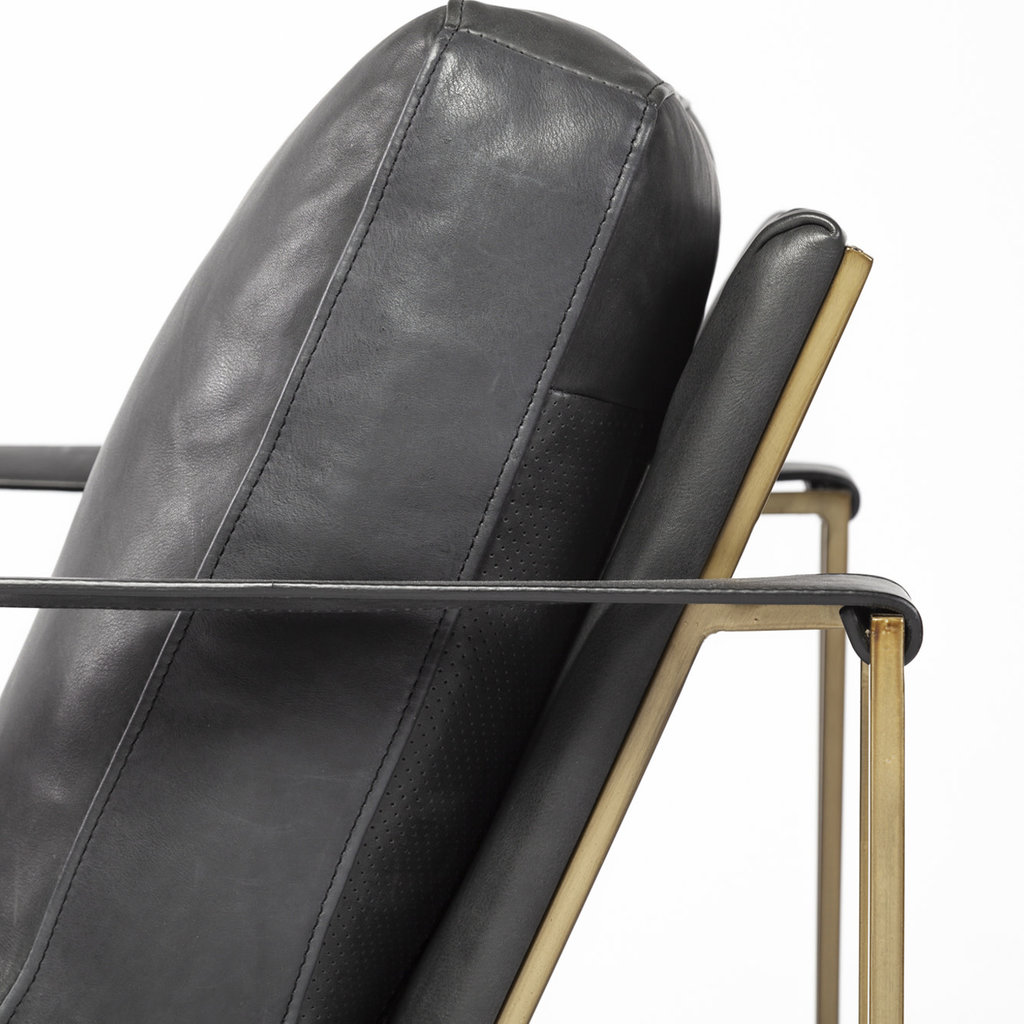 BRIXTON ARM CHAIR LEATHER BLACK AND BURNISHED GOLD