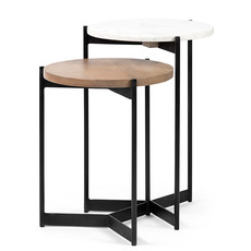 NEW WEST SIDE TABLES MARBLE + WOOD SET-2