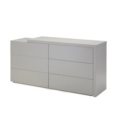 JOAKIM 6 DRAWER DRESSER  MATTE LACQUER  STONE GREY W/ DESK EXTENSION