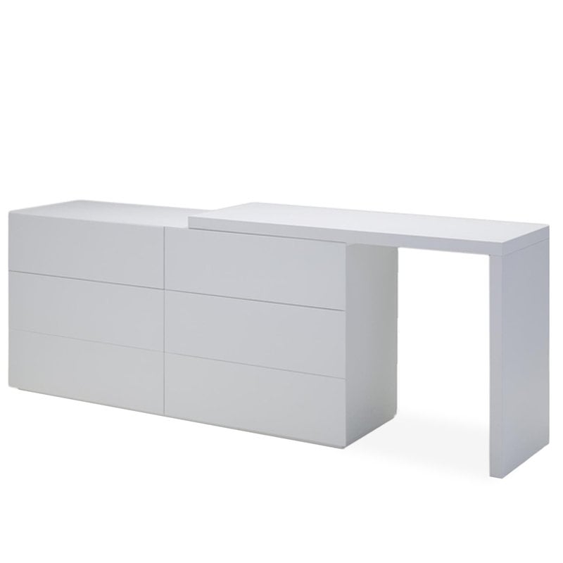 JOAKIM 6 DRAWER DRESSER MATTE WHITE W/ DESK EXTENSION