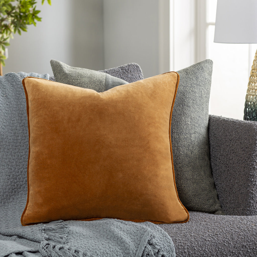 SAFFLOWER DOWN FILLED PILLOW 22" COGNAC