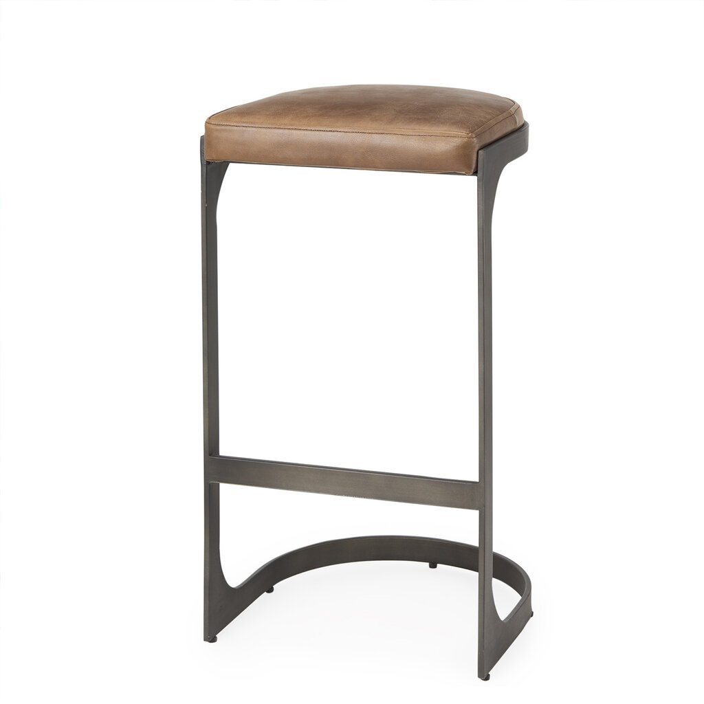 COLA BARSTOOL LEATHER AND METAL COGNAC