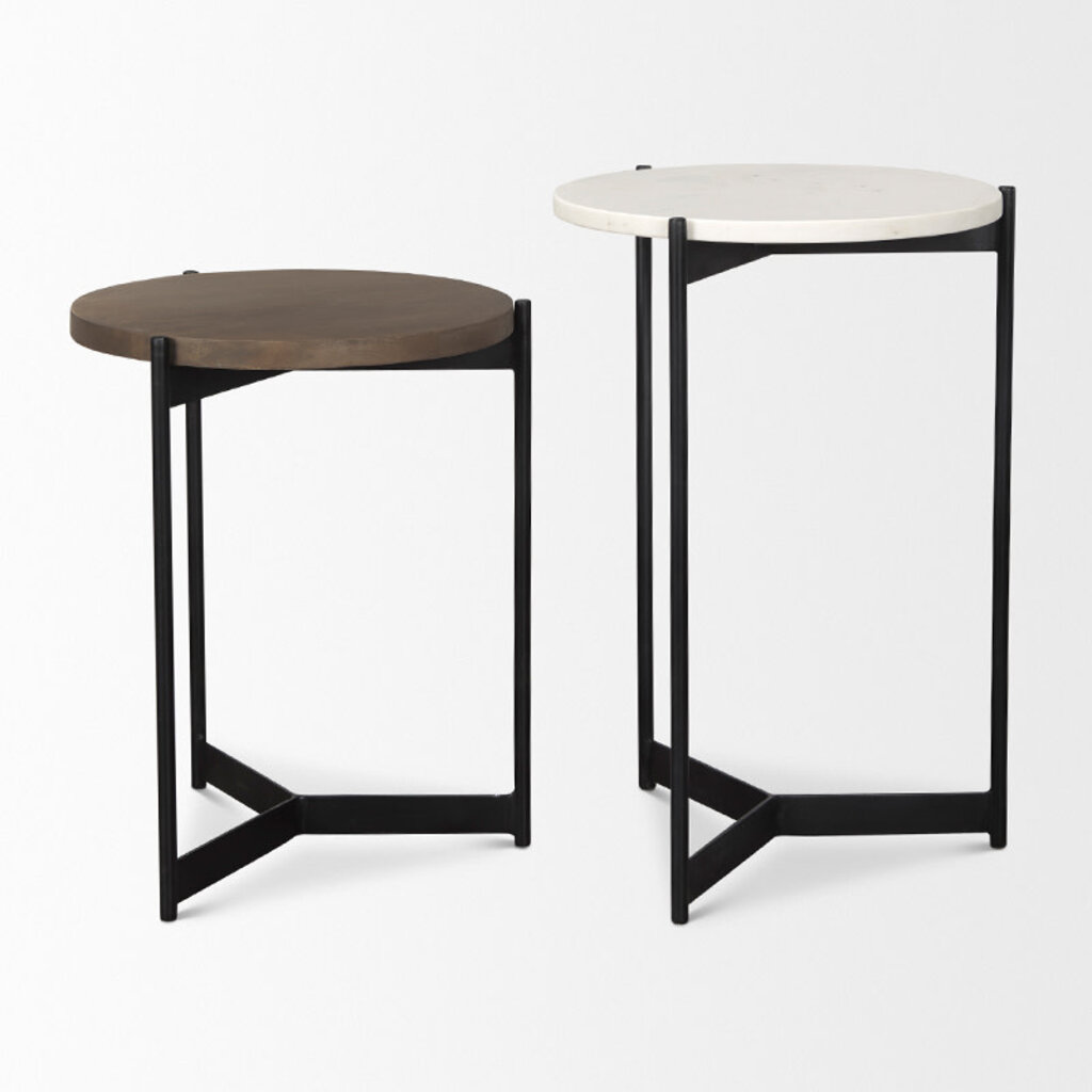 NEW WEST SIDE TABLES MARBLE + DARK WOOD SET-2