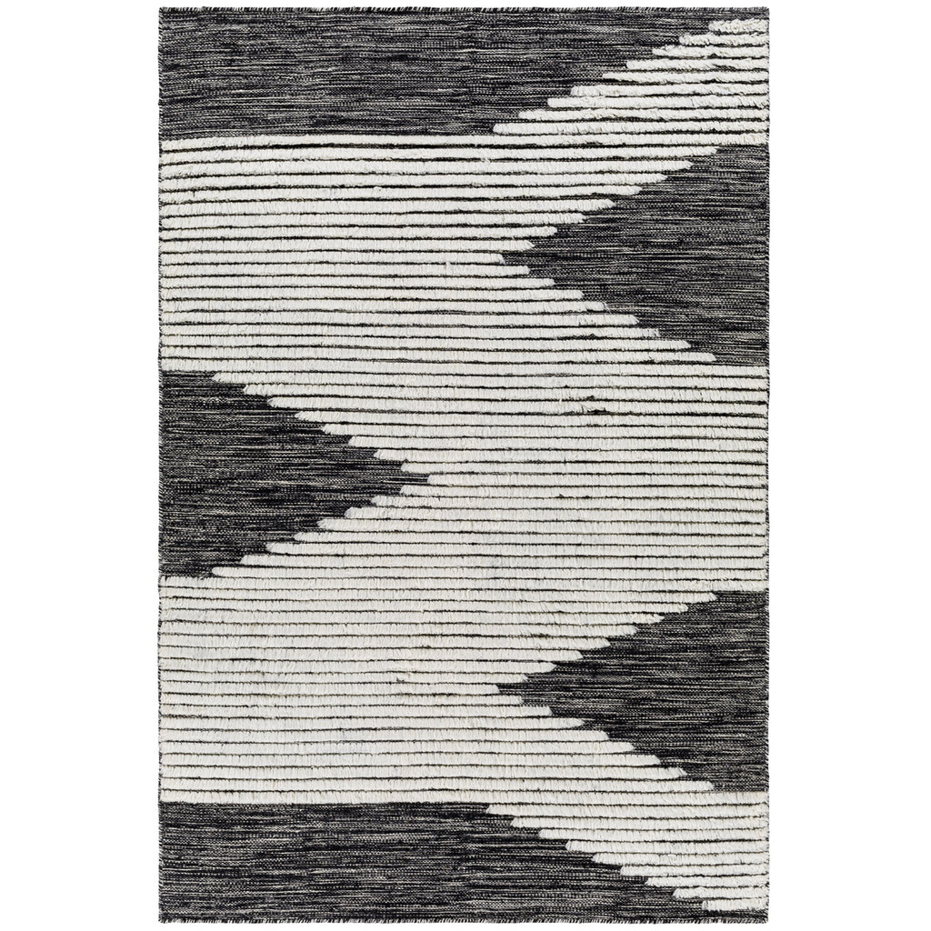 APACHE WOOL RUG 6' X 9' BLACK AND WHITE