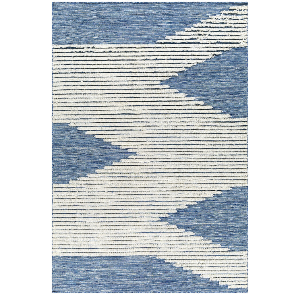 APACHE WOOL RUG 5' X 7'6" BLUE AND WHITE