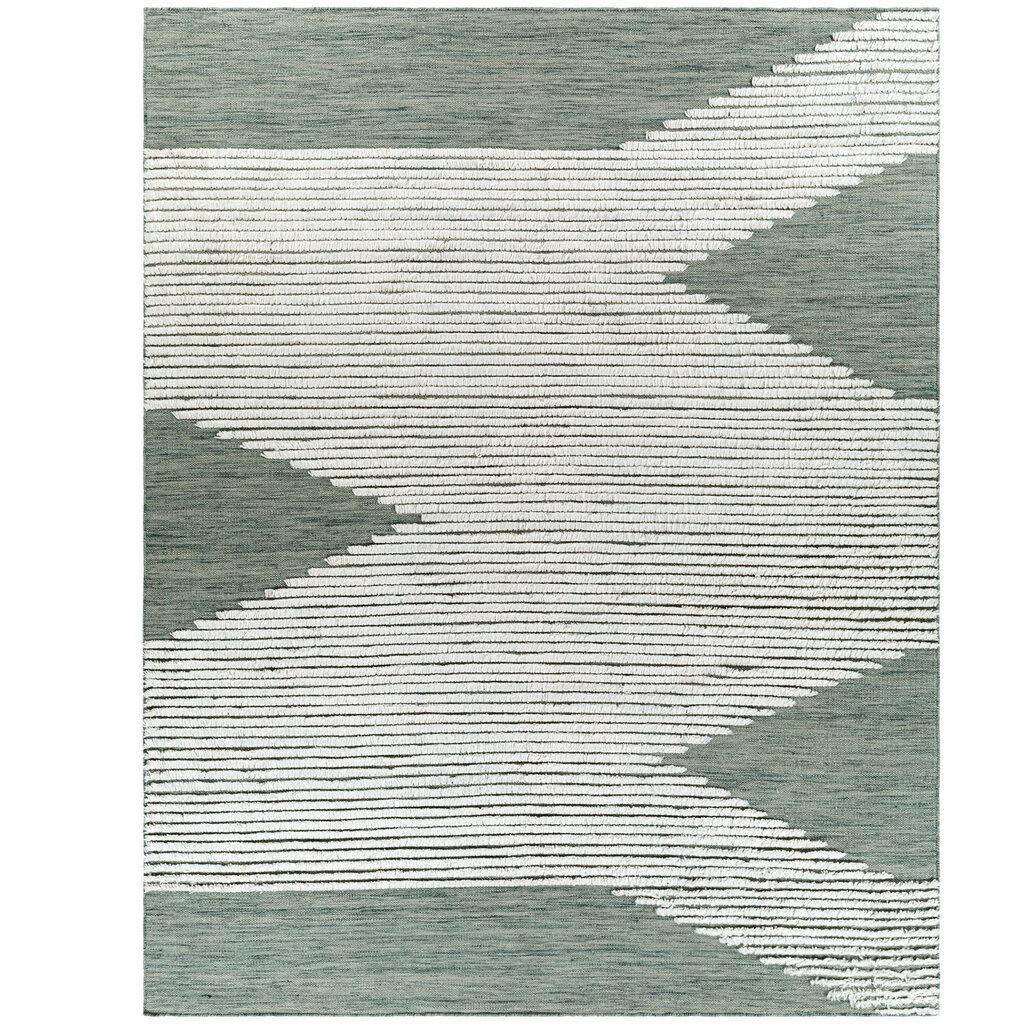 APACHE WOOL RUG 5' X 7'6" GREEN AND WHITE