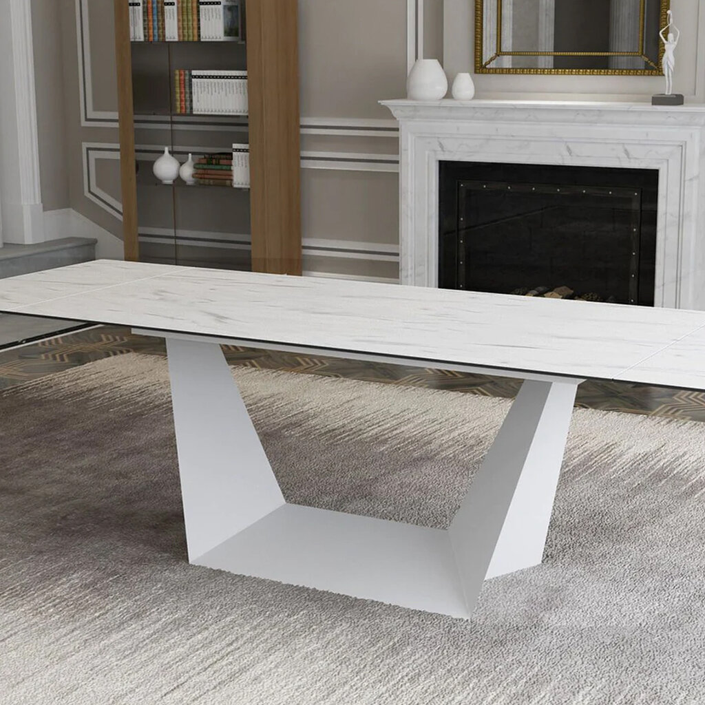 PHOENIX CERAMIC EXTENSION DINING TABLE WHITE 62" TO 94