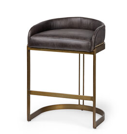 CLUB COUNTER STOOL LEATHER BLACK AND BURNISHED GOLD
