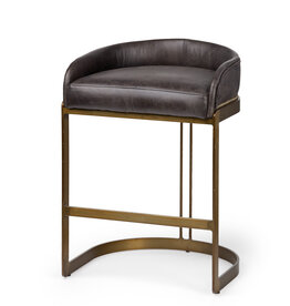 CLUB COUNTERSTOOL LEATHER BLACK AND BURNISHD GOLD
