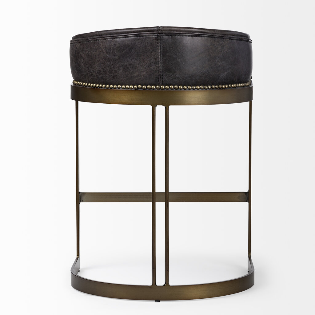 CLUB COUNTER STOOL LEATHER BLACK AND BURNISHED GOLD