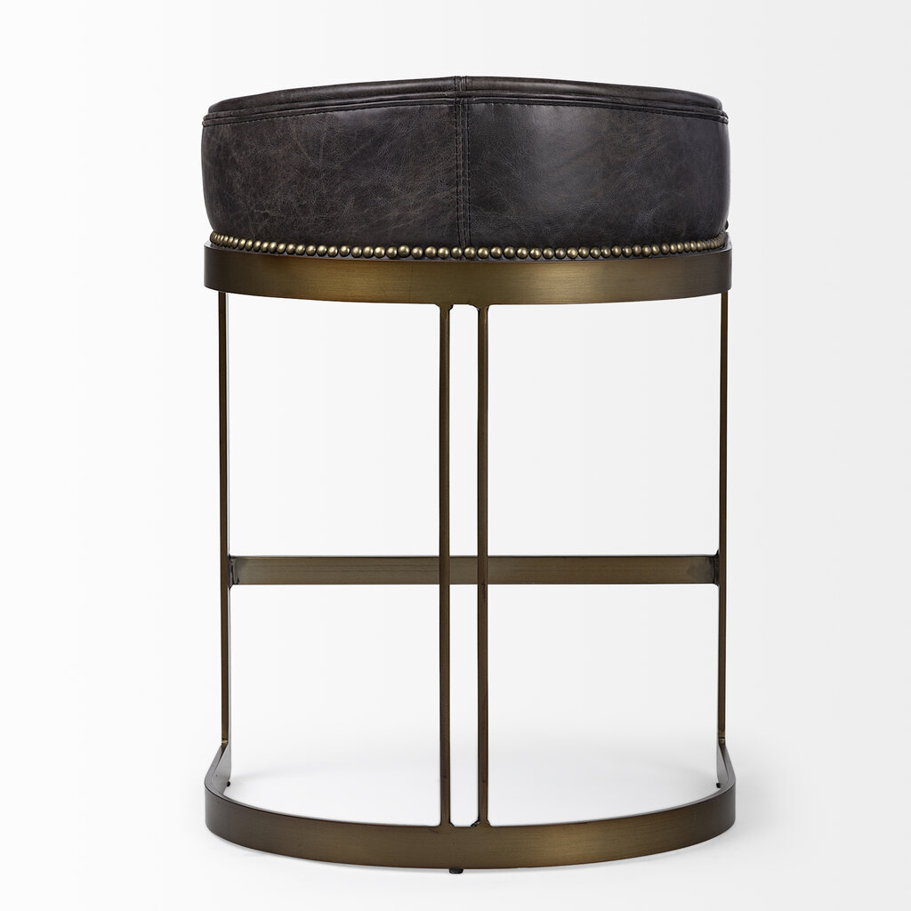 CLUB COUNTERSTOOL LEATHER BLACK AND BURNISHD GOLD