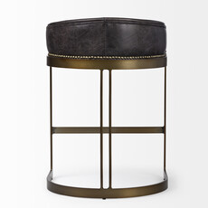 CLUB COUNTER STOOL LEATHER BLACK AND BURNISHED GOLD