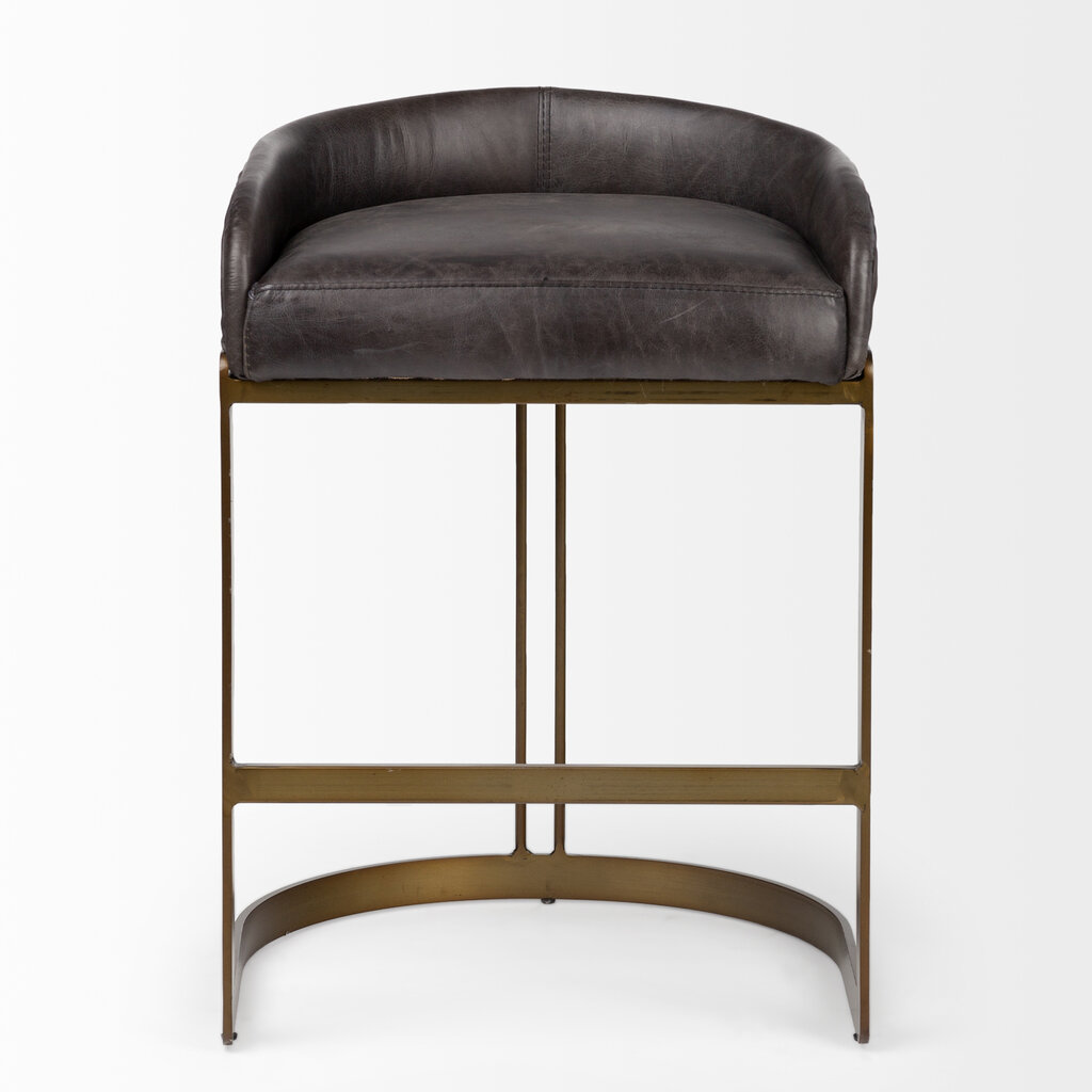 CLUB COUNTER STOOL LEATHER BLACK AND BURNISHED GOLD