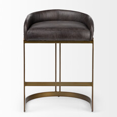 CLUB COUNTER STOOL LEATHER BLACK AND BURNISHED GOLD