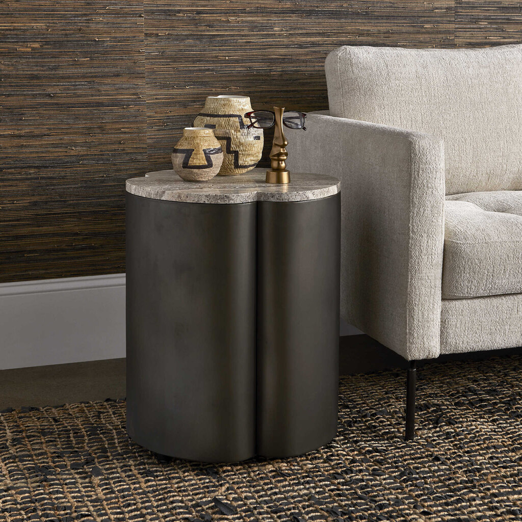 CLOVER SIDE TABLE BLACK w/ STONE TOP