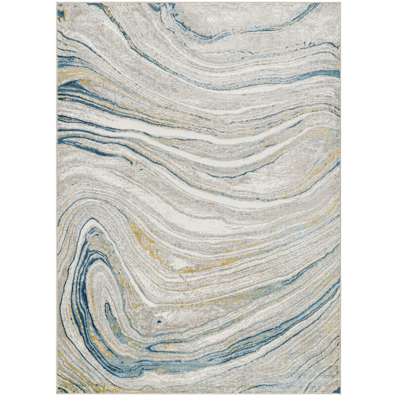 FRISCO  9'2" X 12' BLUE MUSTARD GREY IVORY