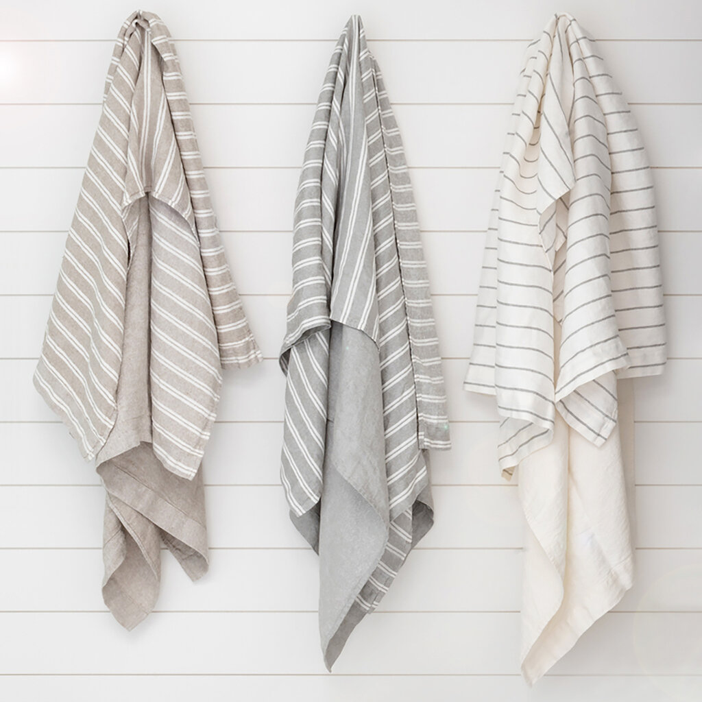 FORTE ITALIAN LINEN BATH TOWEL NATURAL DBL STRIPED IVORY