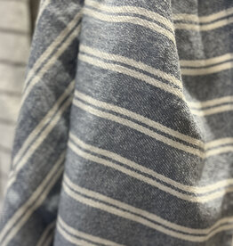 FORTE ITALIAN LINEN BATH TOWEL ICE BLUE DBL STRIPED IVORY