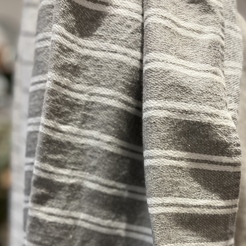 FORTE ITALIAN LINEN BATH TOWEL GREY DBL STRIPED IVORY