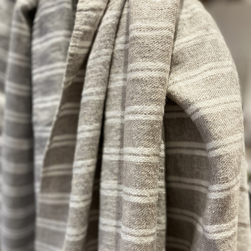 FORTE ITALIAN LINEN BATH TOWEL NATURAL DBL STRIPED IVORY