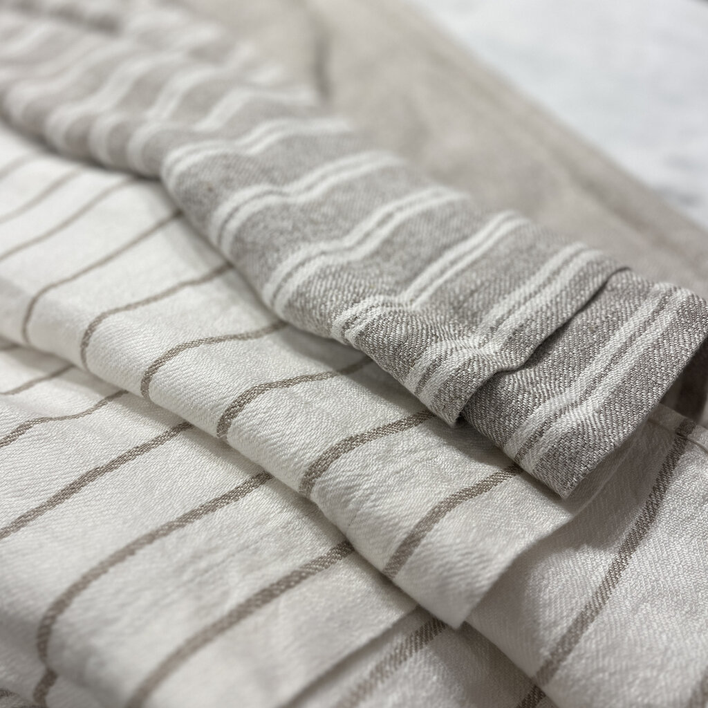 FORTE ITALIAN LINEN BATH TOWEL IVORY STRIPED NATURAL