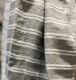 FORTE ITALIAN LINEN SHEET - GREY DBL STRIPED IVORY