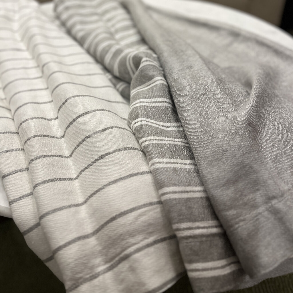 FORTE ITALIAN LINEN SHEET - GREY DBL STRIPED IVORY