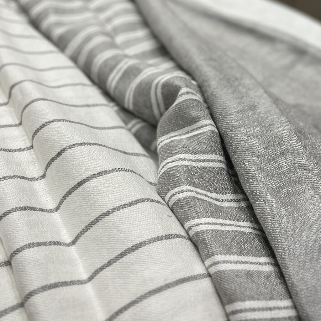 FORTE ITALIAN LINEN SHEET - GREY DBL STRIPED IVORY