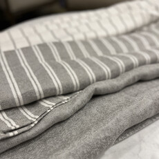 FORTE ITALIAN LINEN SHEET - GREY DBL STRIPED IVORY