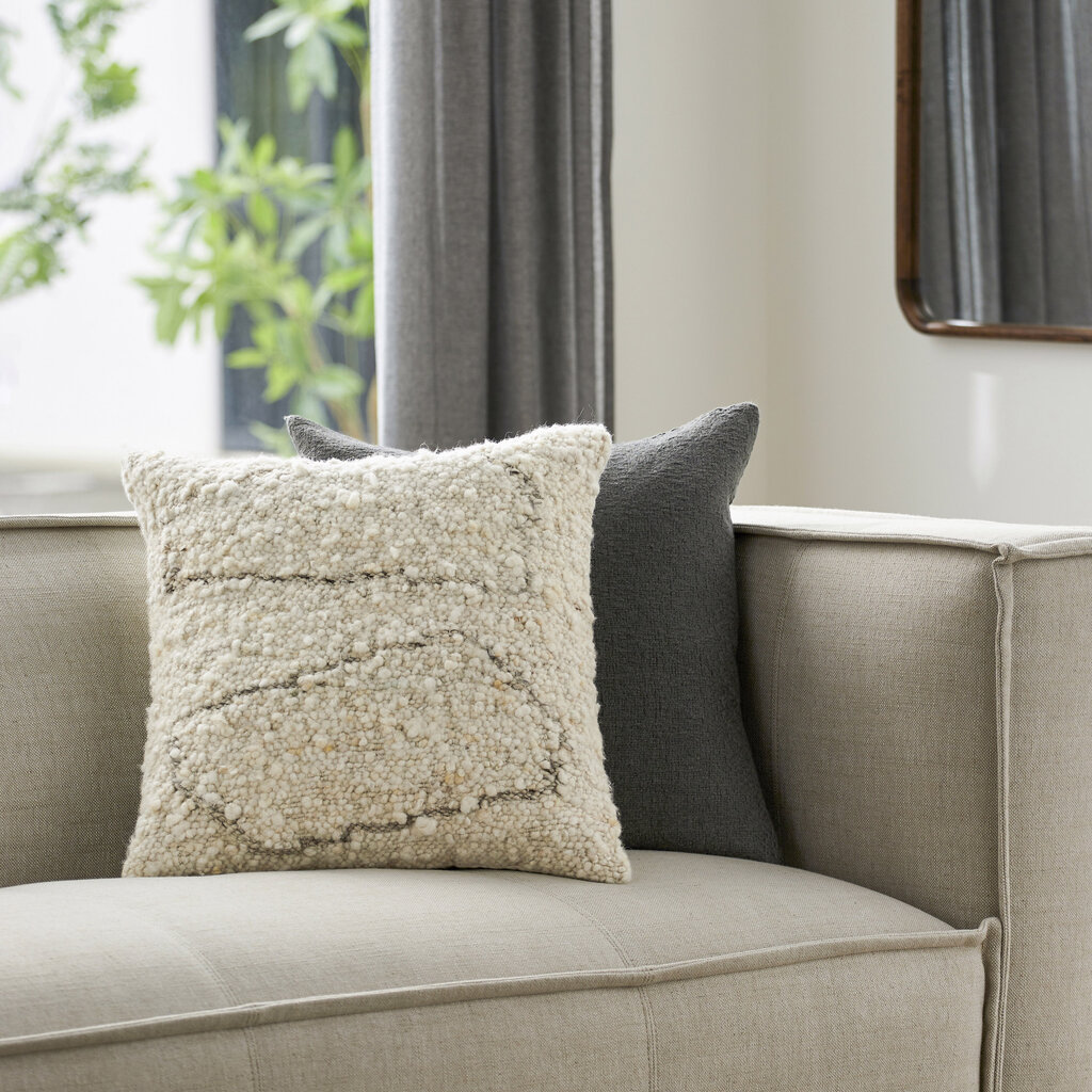 DUALITY DOWN FILLED PILLOW 22" WOOL NATURAL AND GREY