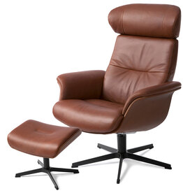 TIME OUT CHAIR HIGH + FOOTSTOOL ALL LEATHER By Conform Sweden. Cognac.