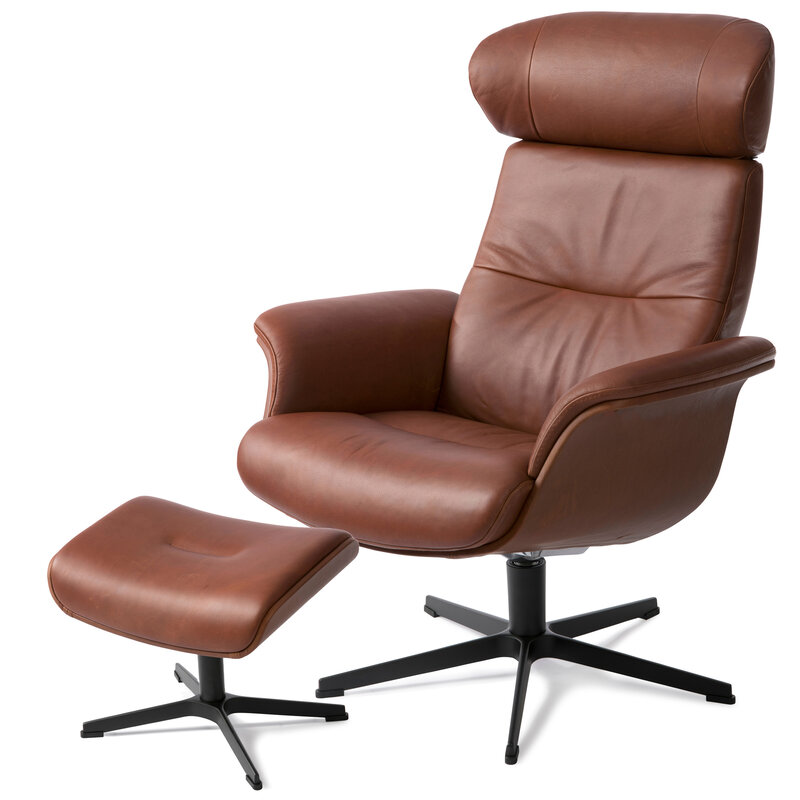 TIME OUT CHAIR + FOOTSTOOL ALL LEATHER By Conform Sweden. Cognac.