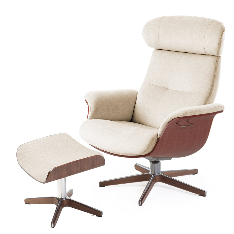TIME OUT CHAIR + FOOTSTOOL SAND FABRIC AND WALNUT By Conform Sweden.